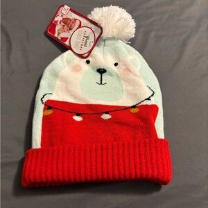 Kids Polar Bear Winter Hat - Red and White